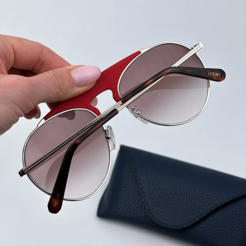 Loewe Men BRAND NEW Sunglasses LW40005U 33G Red Leather Brown Gradient Pilot